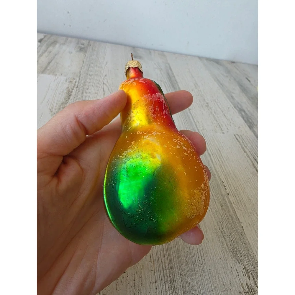 Vintage pear fruit glass ornament glitter Xmas tree